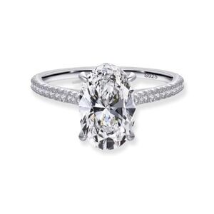 925 Sterling Silver Oval Emerald Cut CZ Wedding Engagement Ring